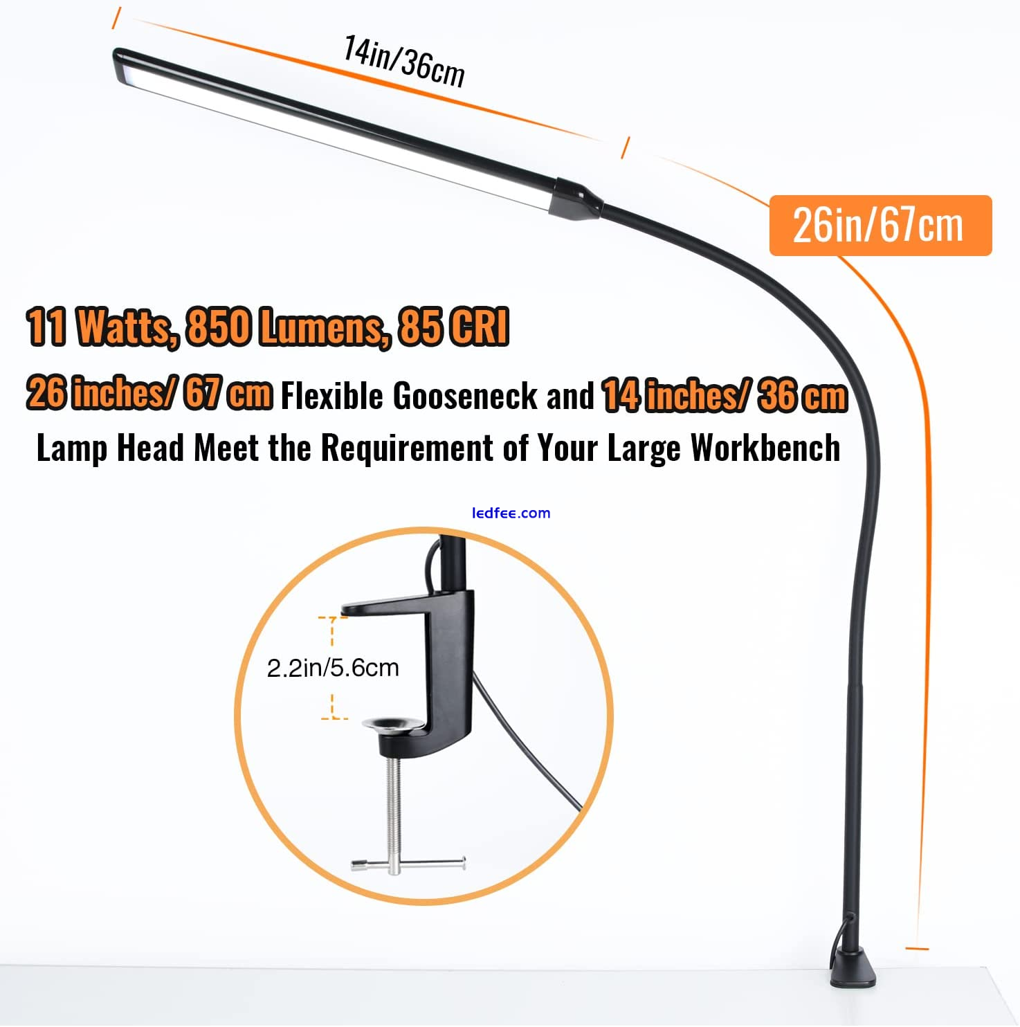 LED Desk Lamp with Clamp, Clamp Light, Tall Desk Lamp with Long Gooseneck, 11W,  0 