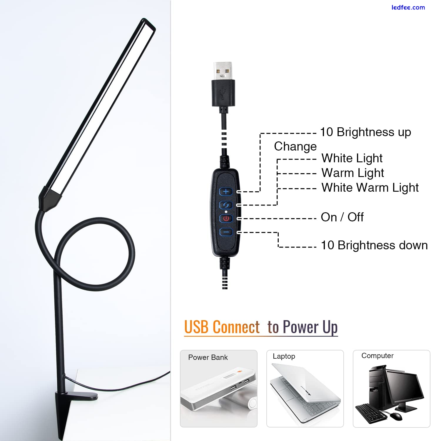 LED Desk Lamp with Clamp, Clamp Light, Tall Desk Lamp with Long Gooseneck, 11W,  5 