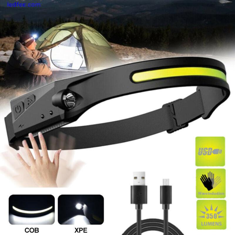 2pcs 350LM COB+LED Headlamp Head Torch Work Light Lamp 4-Mode USB Rechargeable 0 