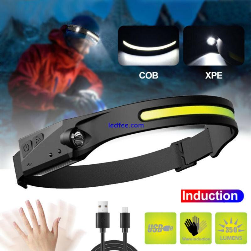 2pcs 350LM COB+LED Headlamp Head Torch Work Light Lamp 4-Mode USB Rechargeable 1 