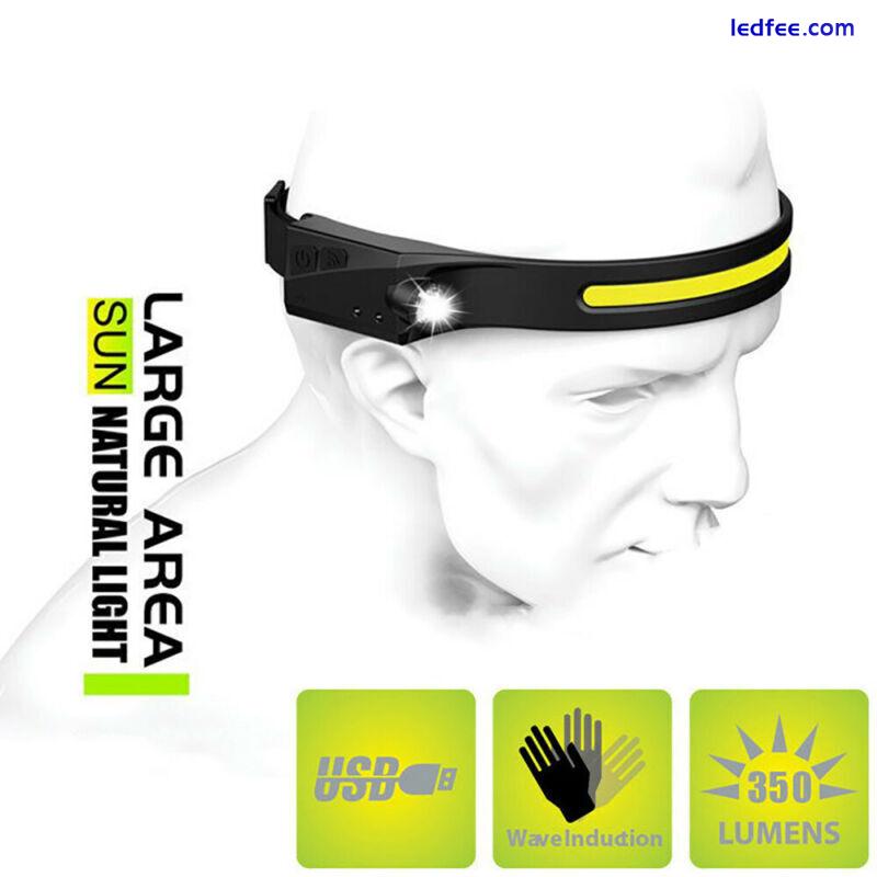 2pcs 350LM COB+LED Headlamp Head Torch Work Light Lamp 4-Mode USB Rechargeable 2 