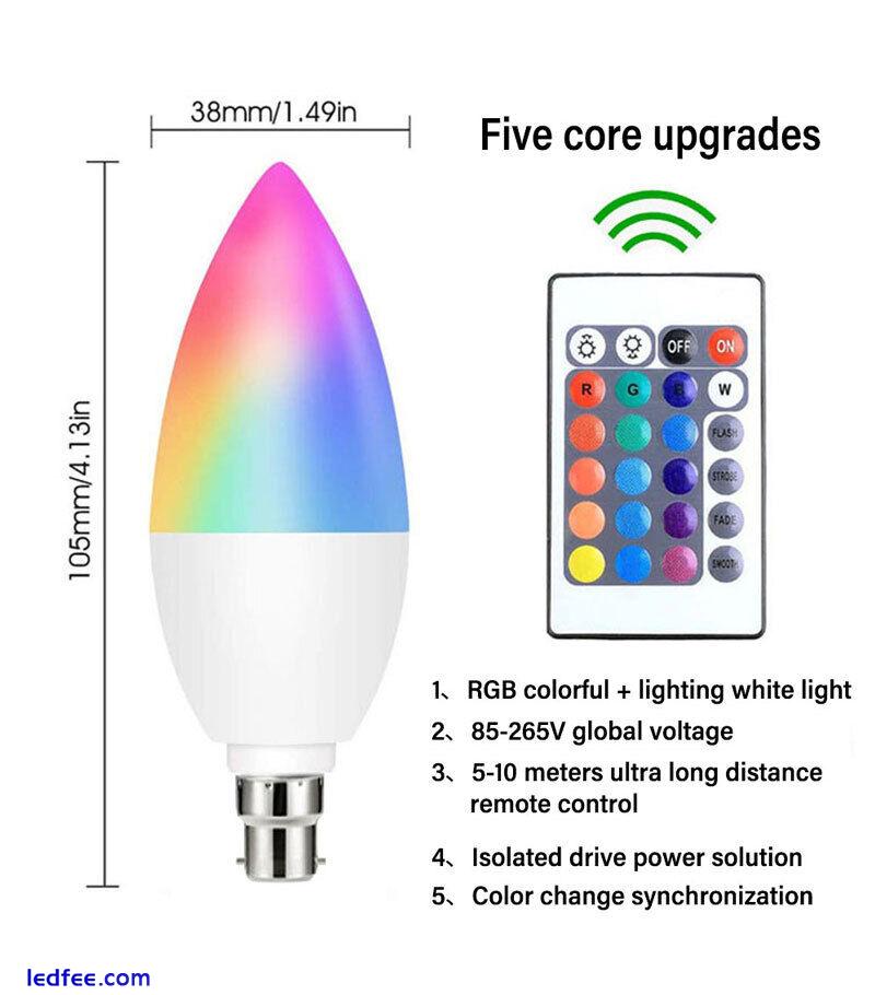 Smart LED Light Bulb E12/E14/E26/E27/B22 Candle RGB Dimmable With Remote Control 5 