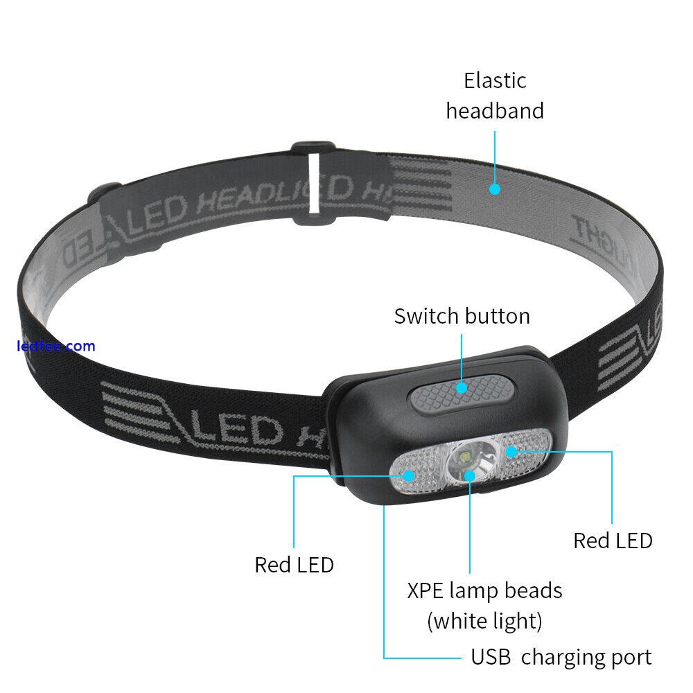 Super Bright Waterproof Head Torch Headlight LED USB Rechargeable Headlamp Mini 4 