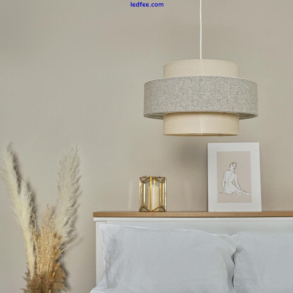 Ceiling Light Shade 2 Tier Cotton Pendant Easy Fit Tiered Lampshade Lamp Lounge 1 