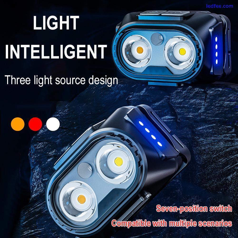 1x Motion Sensor LED Headlamp Headlight USB Rechargeable Head Lamp Torch 0 