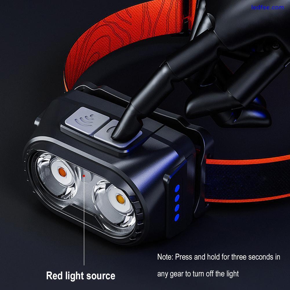 1x Motion Sensor LED Headlamp Headlight USB Rechargeable Head Lamp Torch 4 