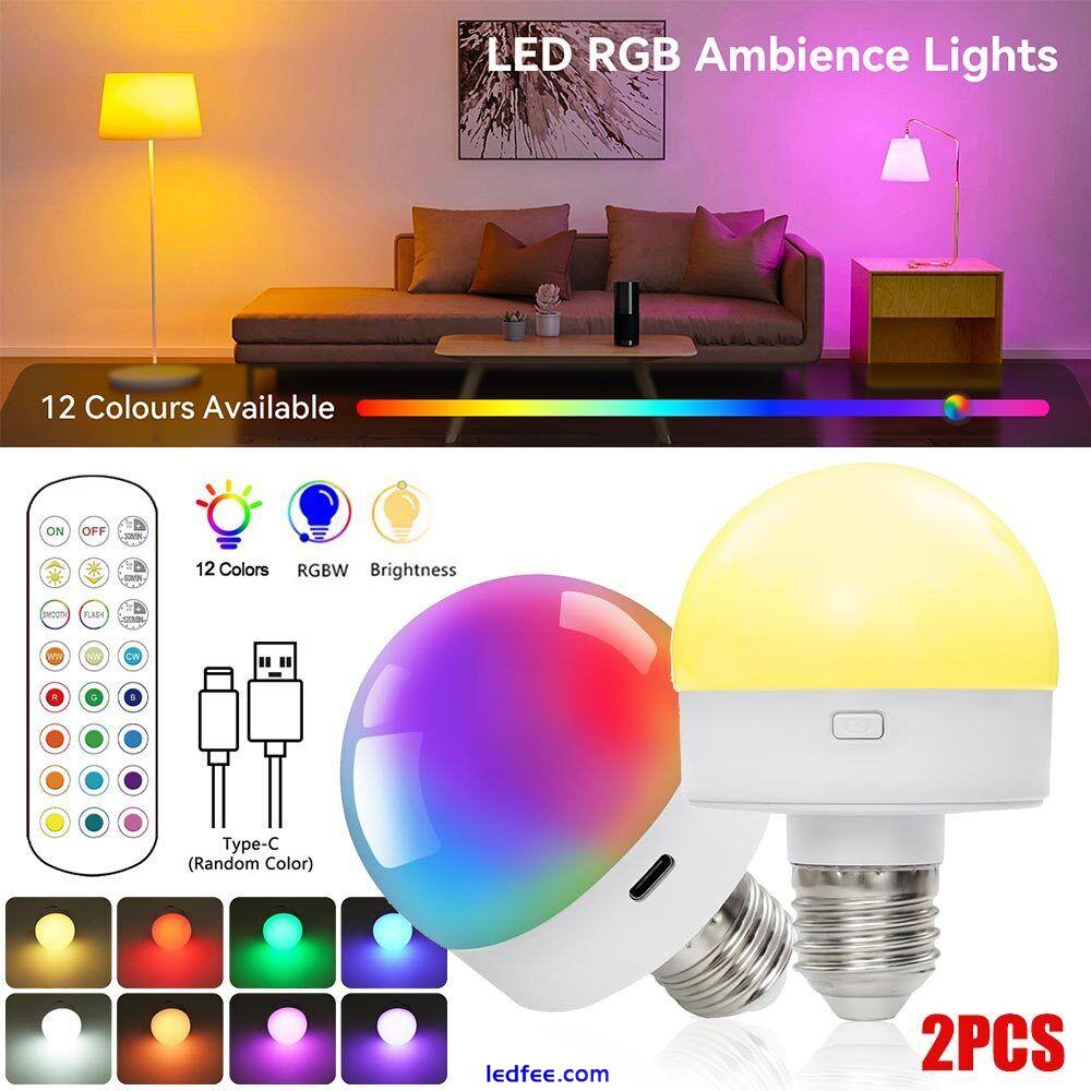 2X USB Rechargeable Light Bulb Remote Control E27 Colorful Dimmable LED Lamp RGB 5 