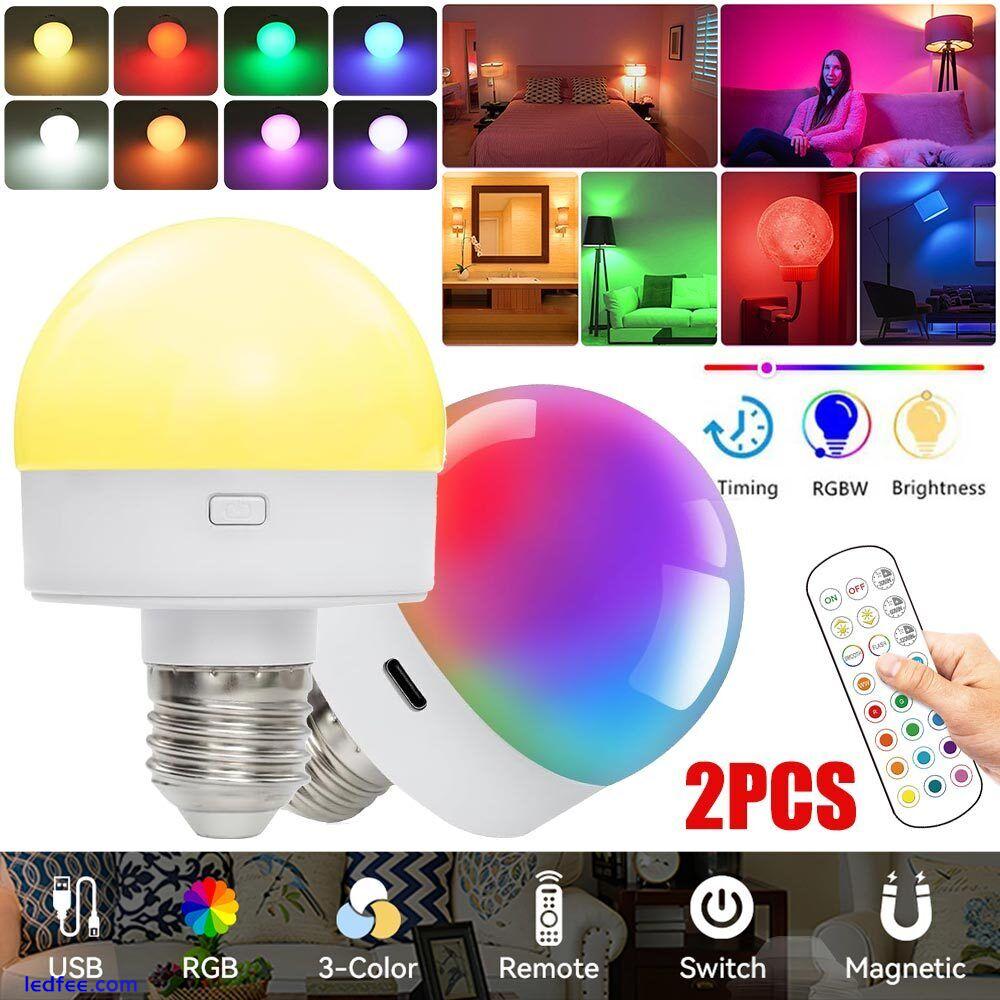 2X USB Rechargeable Light Bulb Remote Control E27 Colorful Dimmable LED Lamp RGB 2 