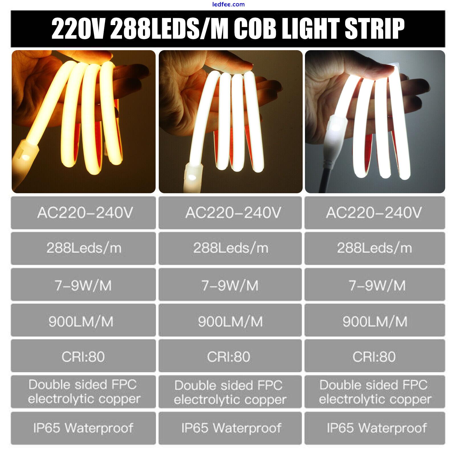 Neon LED COB Strip Lights Waterproof Bedroom Outdoor Lighting Self-adhesive 220V 2 