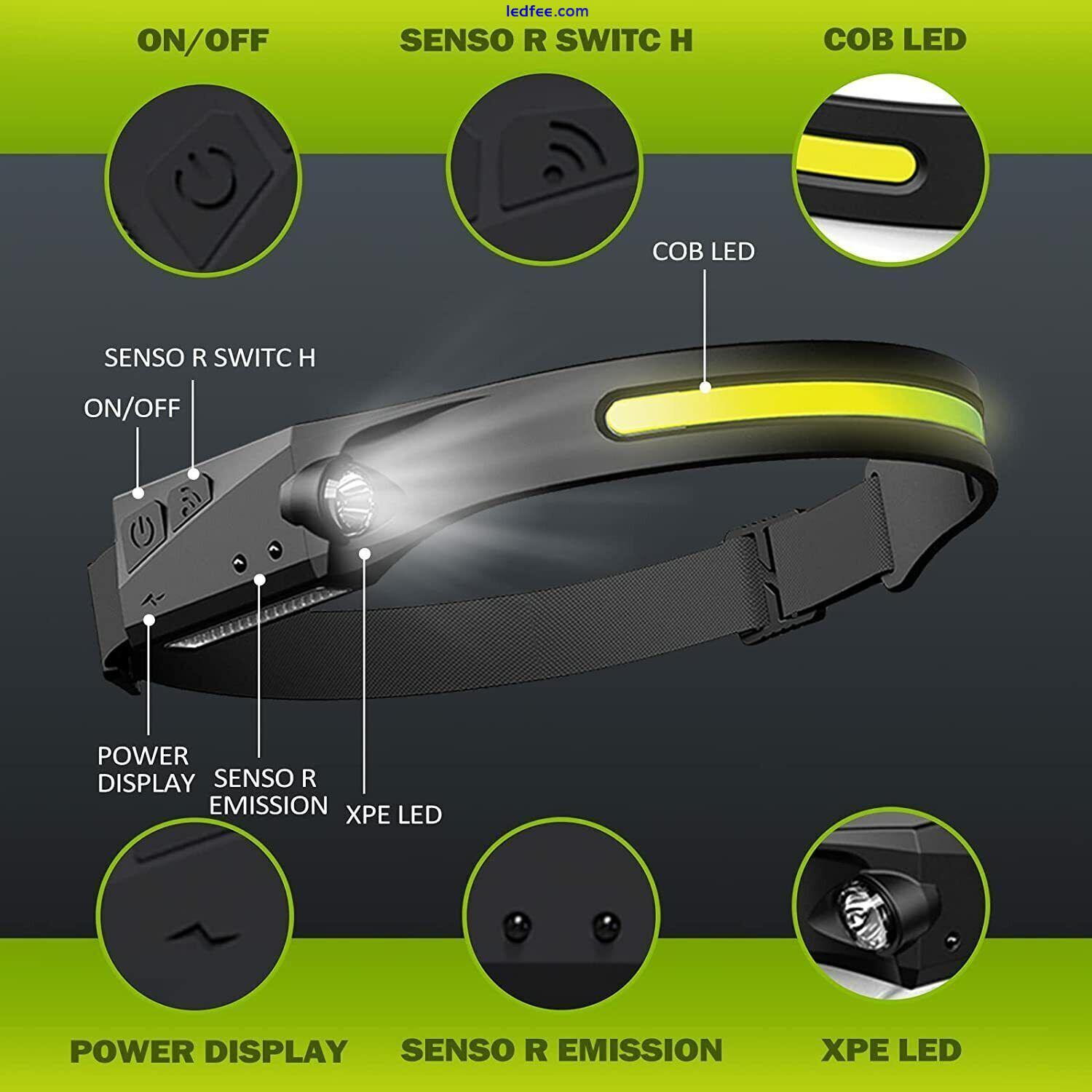 1/2X LED Head Torch Rechargeable Waterproof COB Headlamp Motion Sensor Headlight 4 