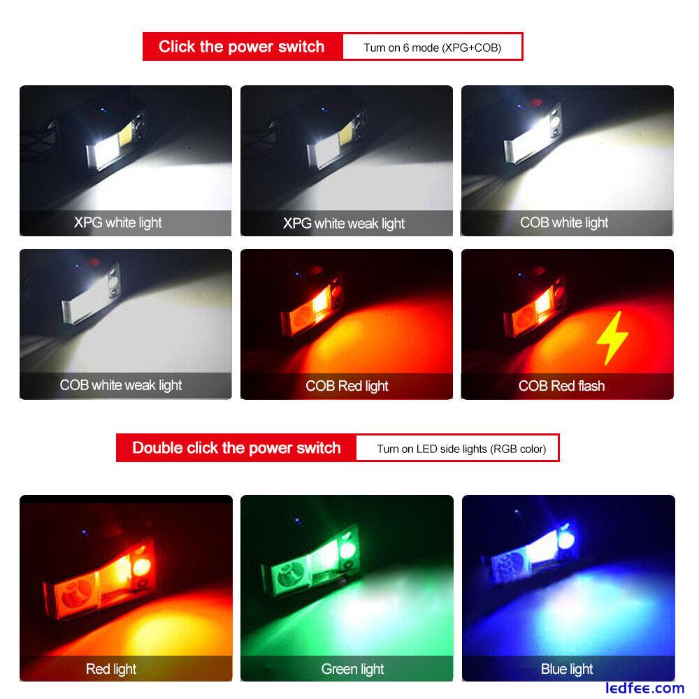 Head Light Torch Rechargeable Sensor LED Headlamp White Red White Blue 4 in 1 1 