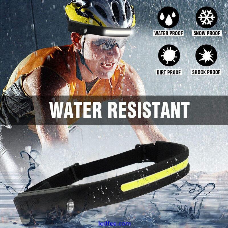 230° USB Rechargeable LED Headlamp Head Torch Lamp COB Light Inductive Sensor UK 3 