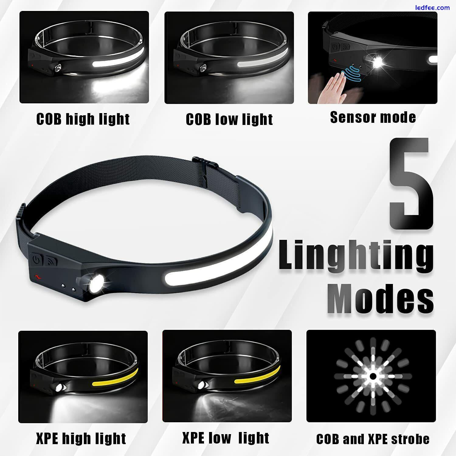 COB LED Headlamp Headlight Torch Flashlight Work Light Bar Head Band Lamp USB 0 