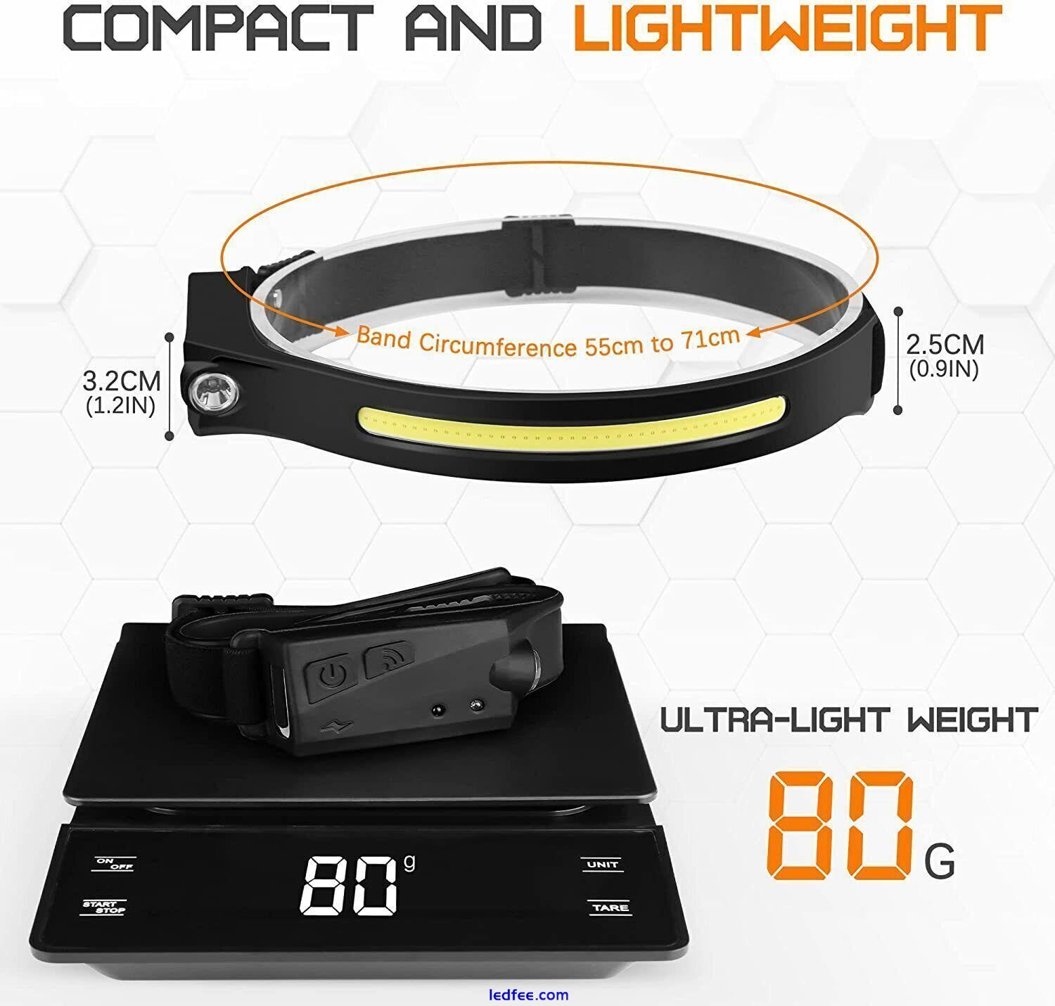 COB LED Headlamp Headlight Torch Flashlight Work Light Bar Head Band Lamp USB 4 