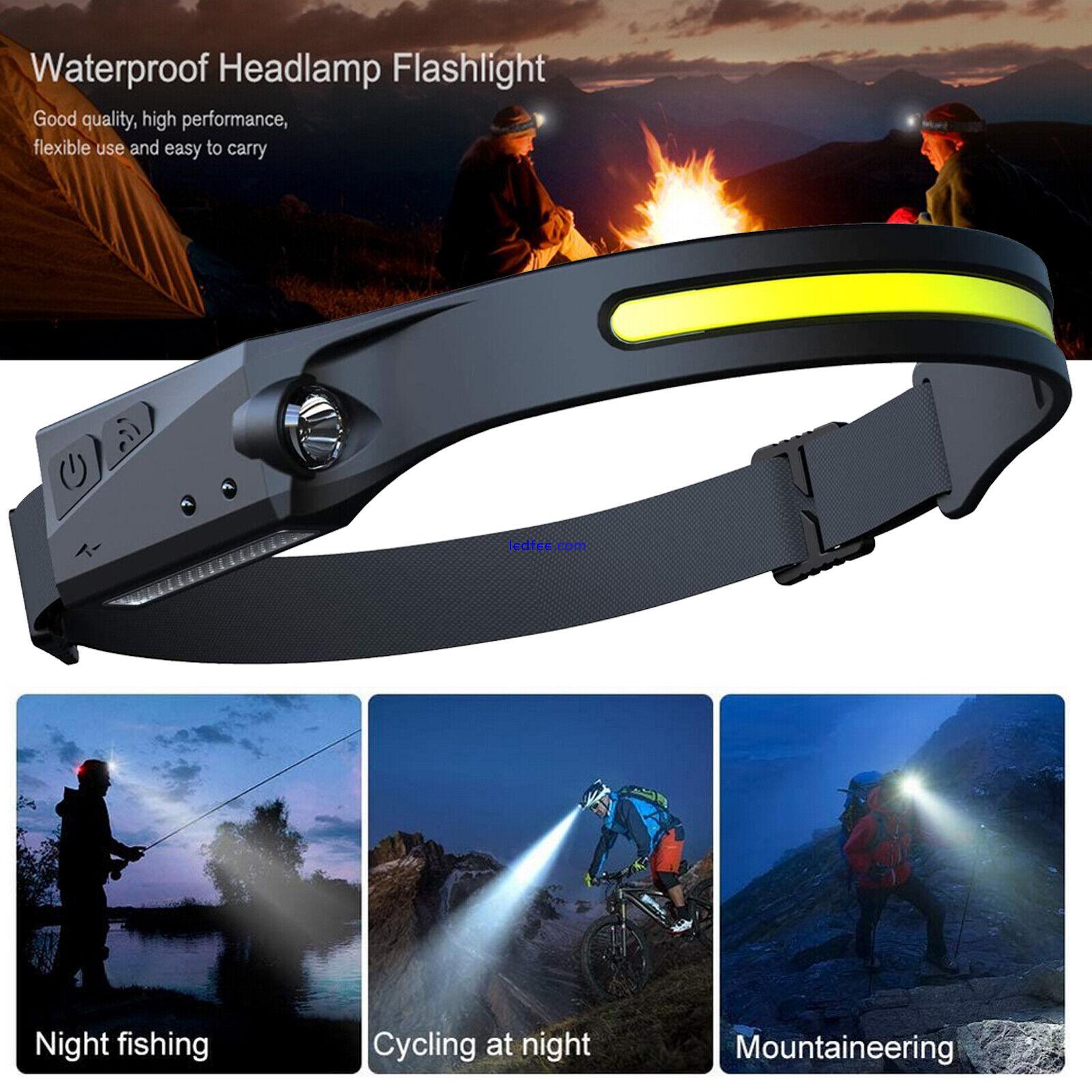 1/2X COB Headlamp Night Buddy LED Motion Sensor Head Torch Headlight Waterproof 3 