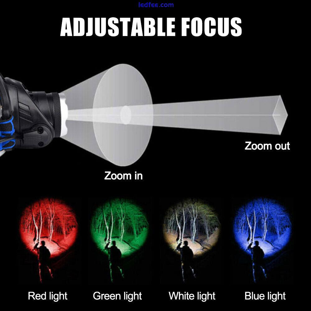 Hunting Red Green Blue White Light LED Head Torch Headlamp Zoom USB Rechargeable 2 