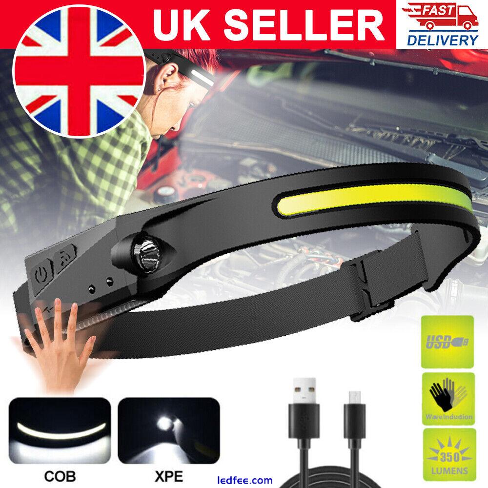 COB LED Headlamp Headlight Torch Flashlight Work Light Bar Head Band Lamp USB UK 0 