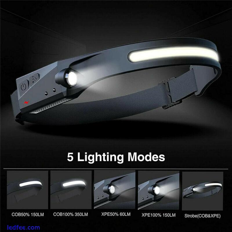 COB LED Headlamp Headlight Torch Flashlight Work Light Bar Head Band Lamp USB UK 2 