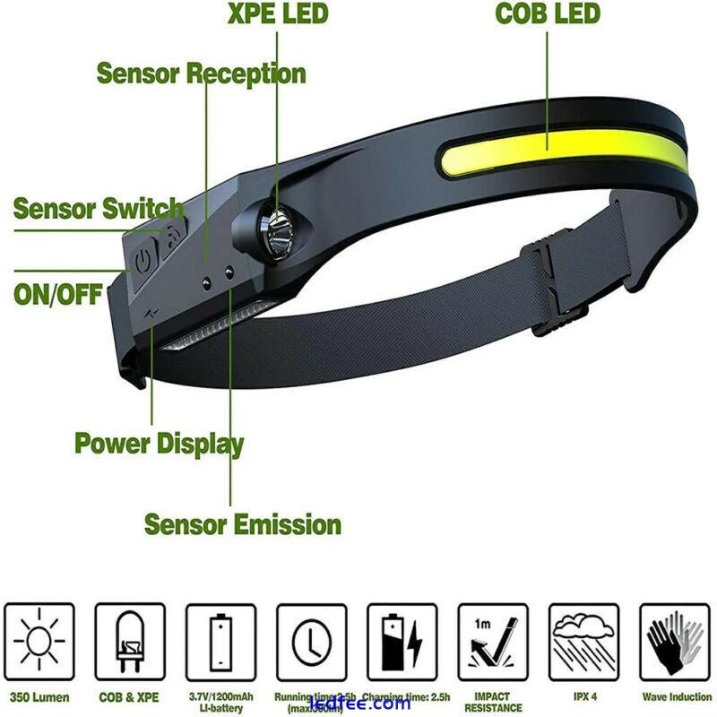 COB LED Headlamp Headlight Torch Flashlight Work Light Bar Head Band Lamp USB UK 3 