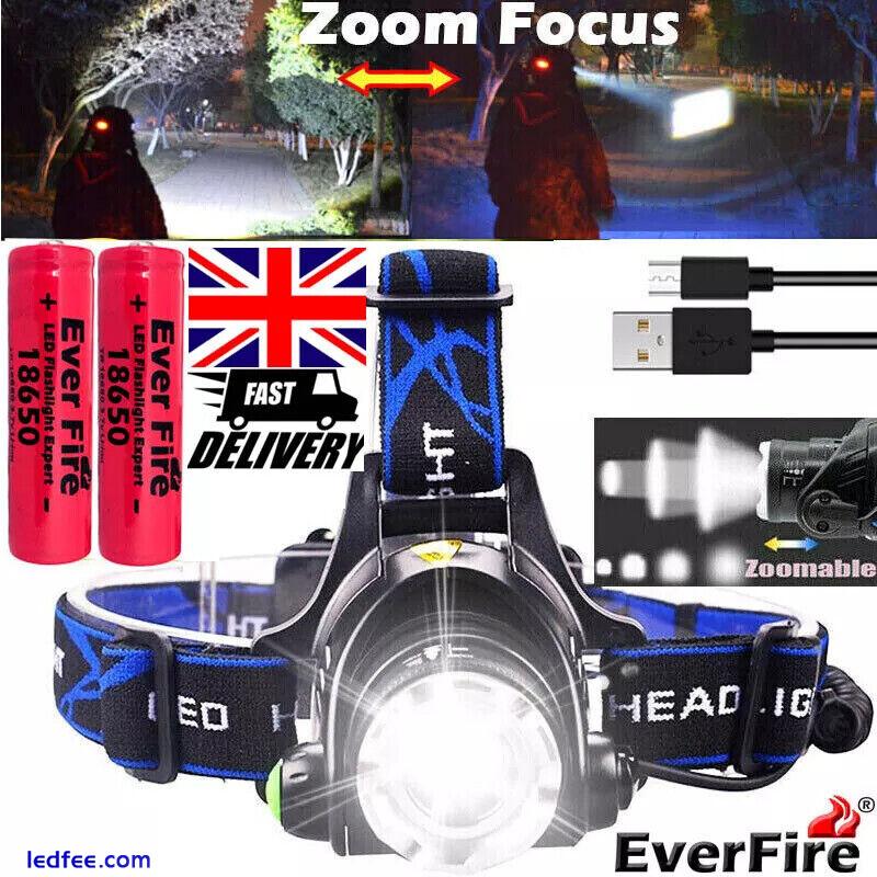 2 PACK Headlamp Rechargeable 990000LM LED Flashlight Zoom Headlight Head Torches 3 