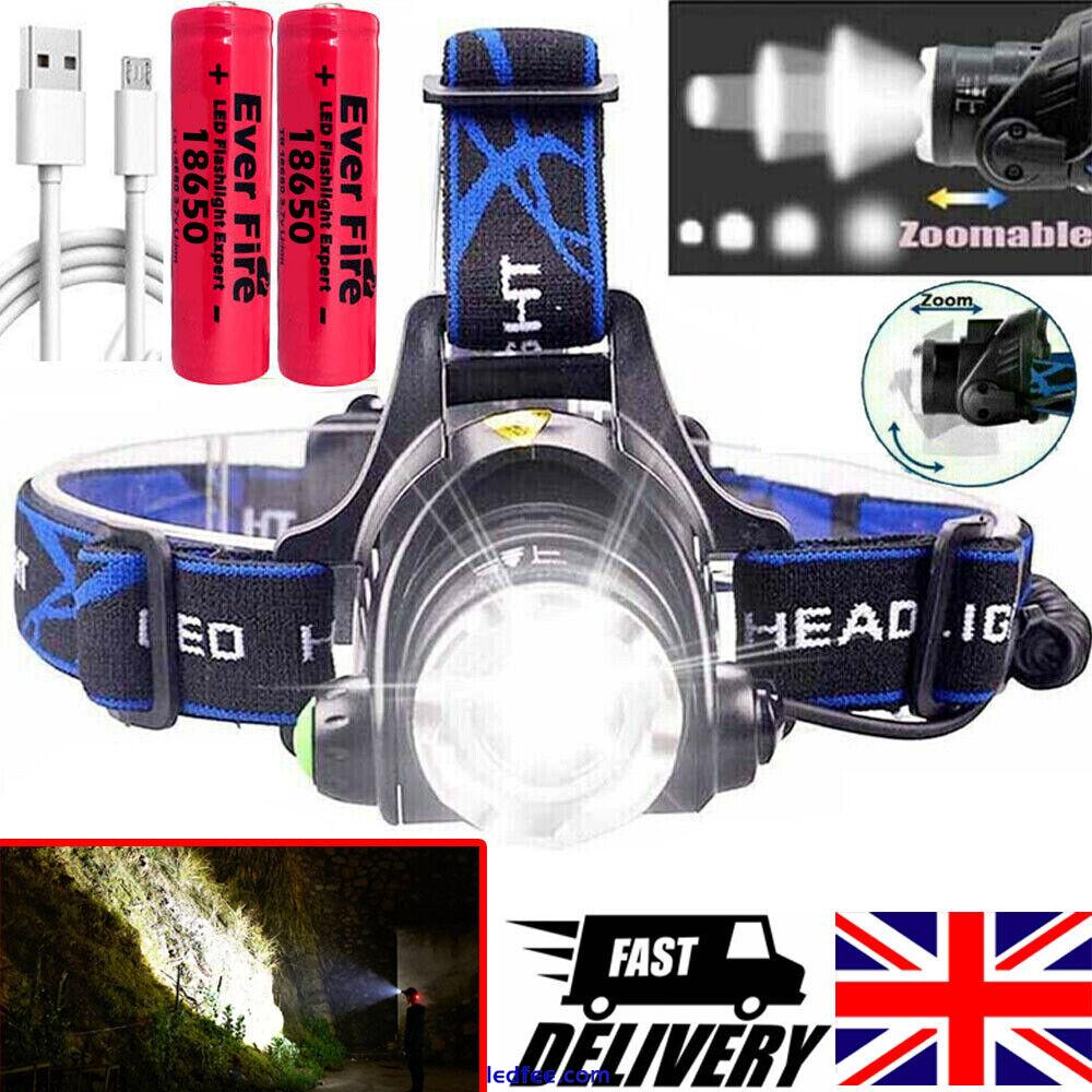 2 PACK Headlamp Rechargeable 990000LM LED Flashlight Zoom Headlight Head Torches 4 