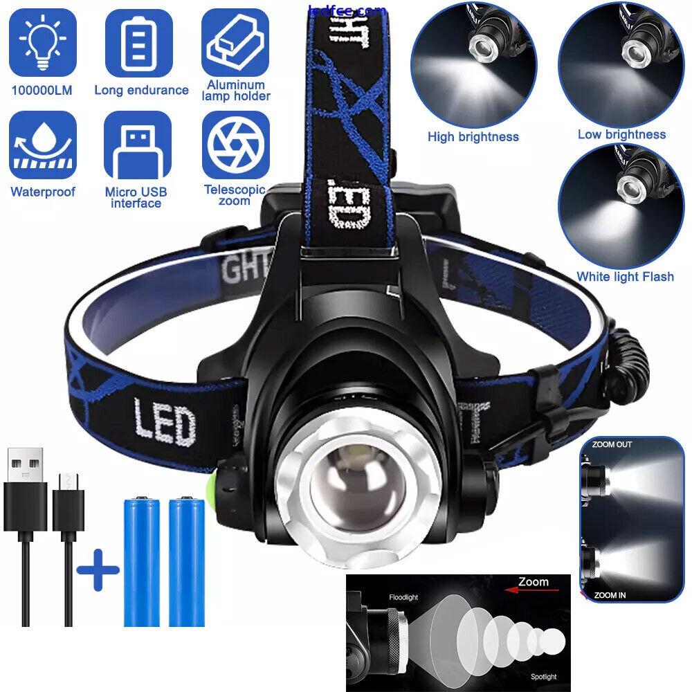 2 PACK Headlamp Rechargeable 990000LM LED Flashlight Zoom Headlight Head Torches 2 