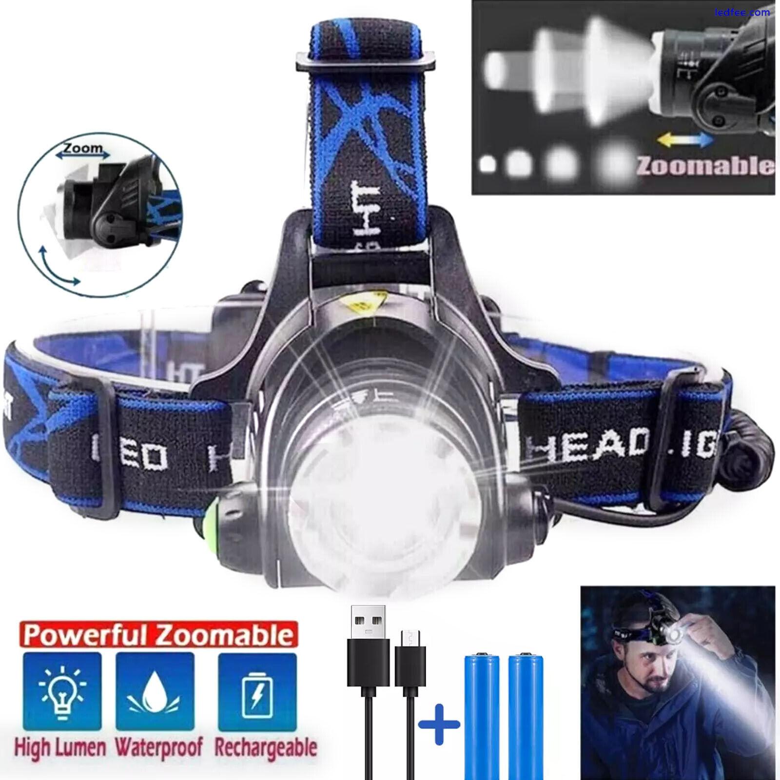 2 PACK Headlamp Rechargeable 990000LM LED Flashlight Zoom Headlight Head Torches 5 