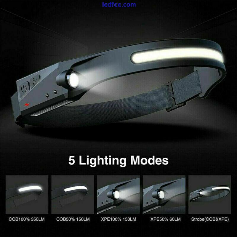 COB+LED Headlamp Headlight Torch Work Light Bar Band Head Lamp USB Rechargeable 3 