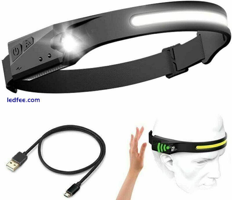 COB+LED Headlamp Headlight Torch Work Light Bar Band Head Lamp USB Rechargeable 4 