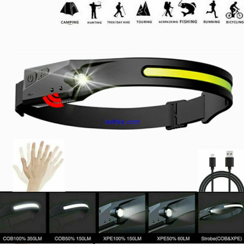 COB+LED Headlamp Headlight Torch Work Light Bar Band Head Lamp USB Rechargeable 5 