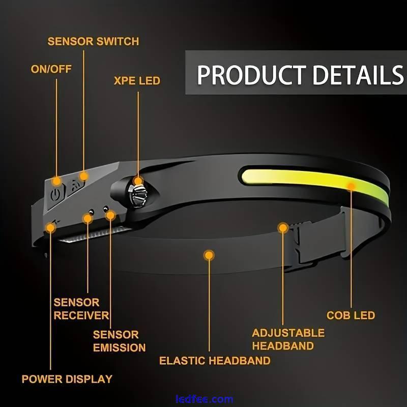 LED Sensor Headlamp USB Recharge Builtin Battery Waterproof Adjustable HeadTorch 3 