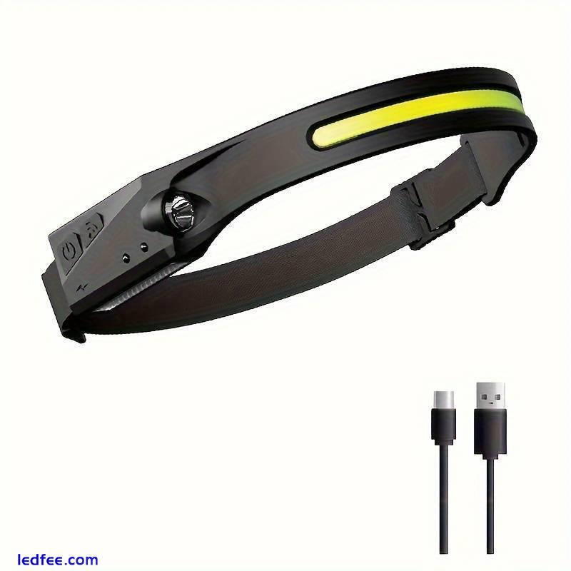 LED Sensor Headlamp USB Recharge Builtin Battery Waterproof Adjustable HeadTorch 4 