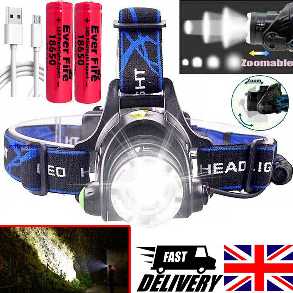 2 PACK Headlamp Rechargeable 990000LM LED Flashlight Zoom Headlight Head Torch 4 