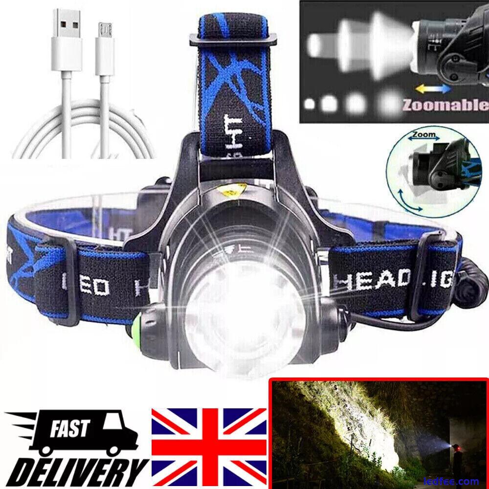 2X LED Headlamp Super Bright Head Torch USB Rechargeable Headlight Flashlight 4 