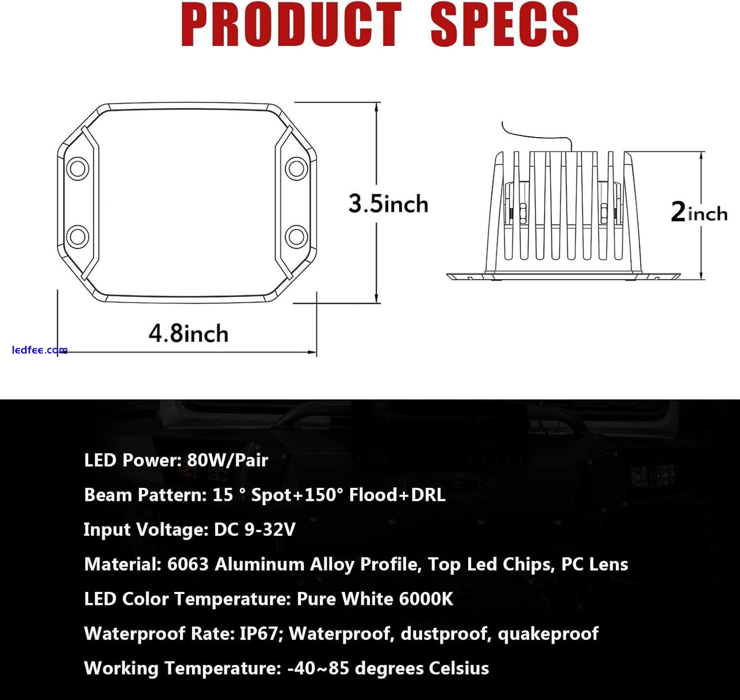 2pcs 5Inch 80W Flush Mount LED Pods with DRL Driving Lights Spot Flood Combo 2 