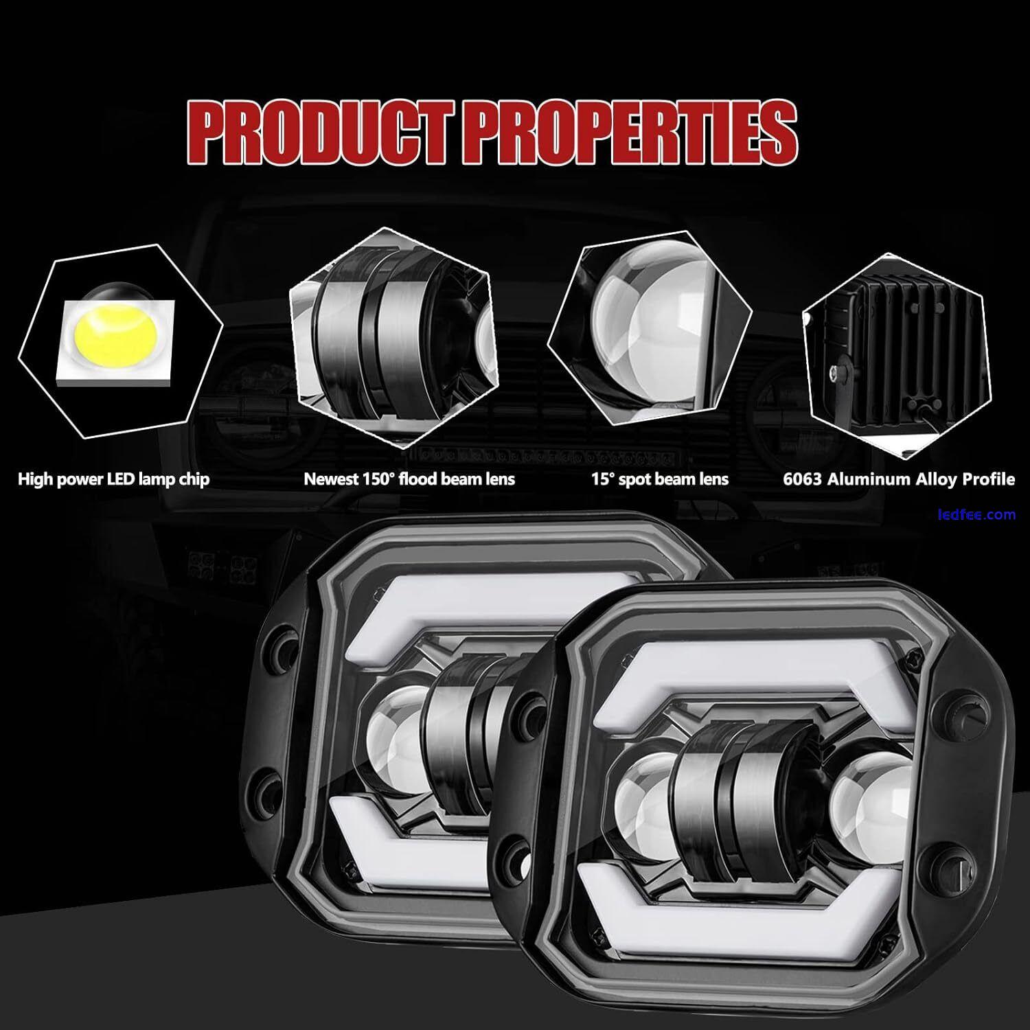 2pcs 5Inch 80W Flush Mount LED Pods with DRL Driving Lights Spot Flood Combo 1 