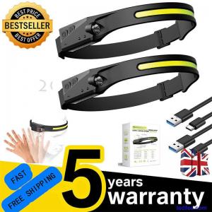 1/2X LED Head Torch Rechargeable Waterproof COB Headlamp Motion Sensor Headlight