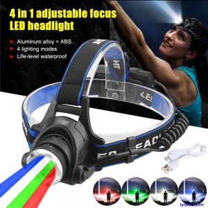 Hunting Red Green Blue White Light LED Head Torch Headlamp Zoom USB Rechargeable