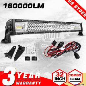 32INCH LED LIGHT BAR Tri Row Spot Flood Combo Truck Offroad 4WD ATV SUV + Wire