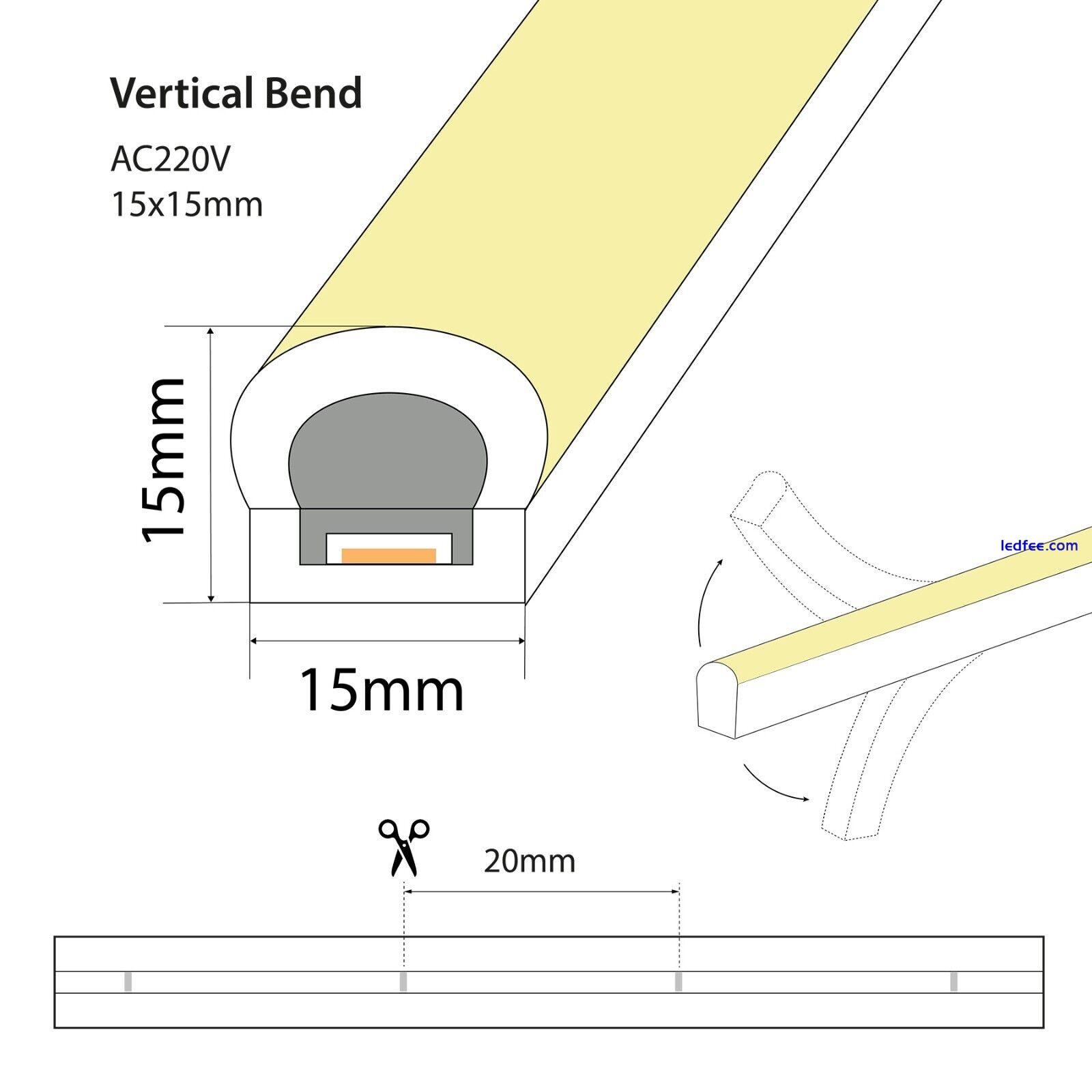 AC 220-240V 1515 LED Flexible Rope Neon Strip Light High Voltage IP65 Waterproof 0 