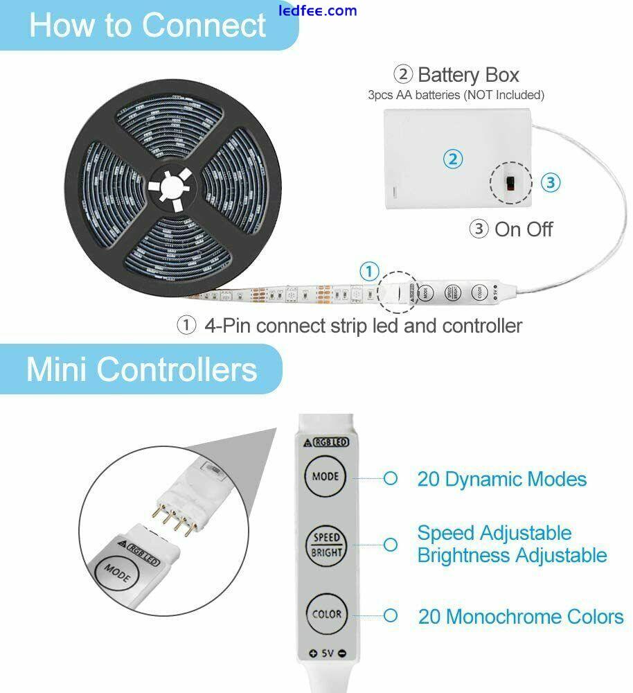 1/5M 5050 RGB LED Strip Kit TV Backlight Cabinet Kitchen Battery Powered UK 0 