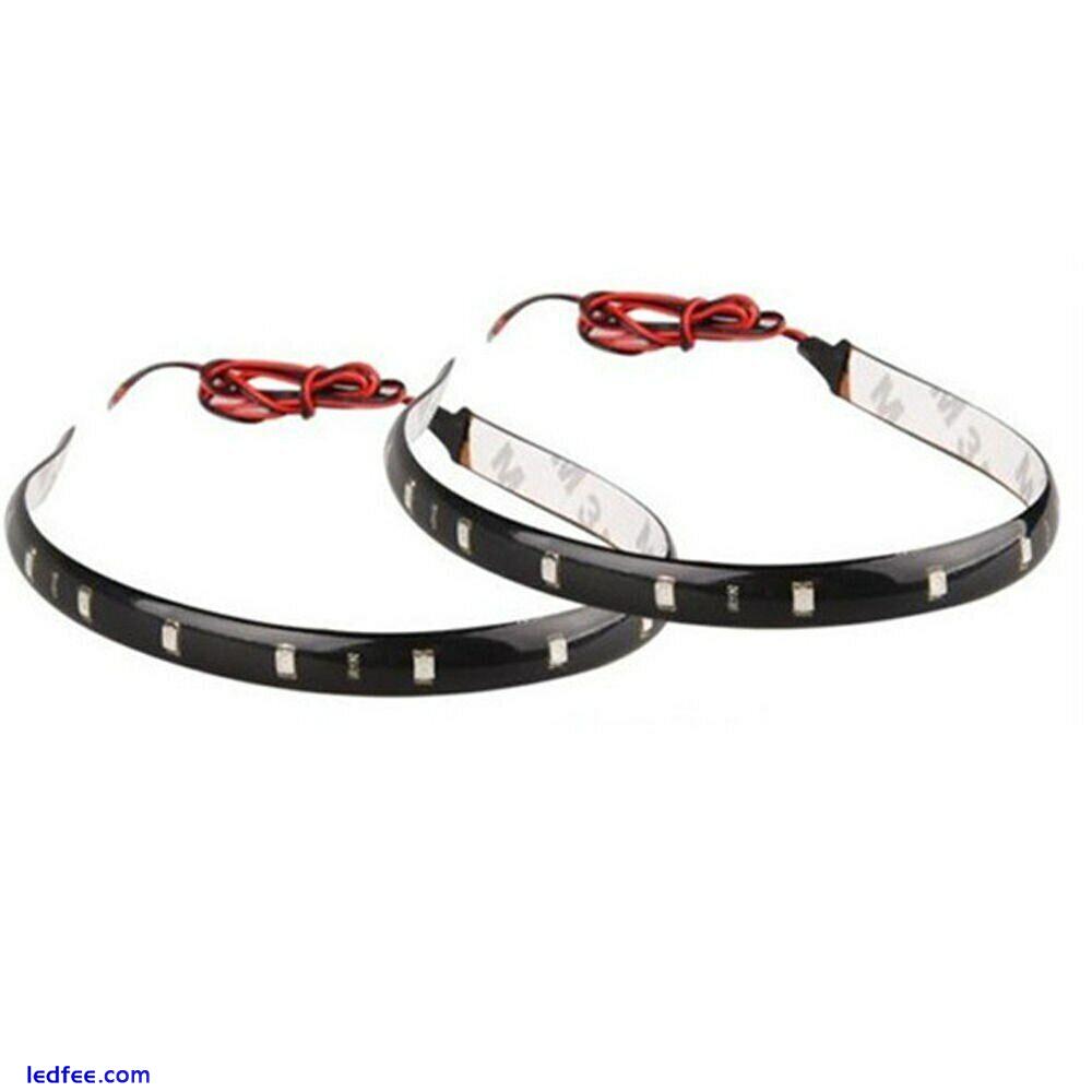 2X 15 LED Flexible Strip Red Light 3528 SMD IP65 Waterproof 12V Car Home 30cm 2 