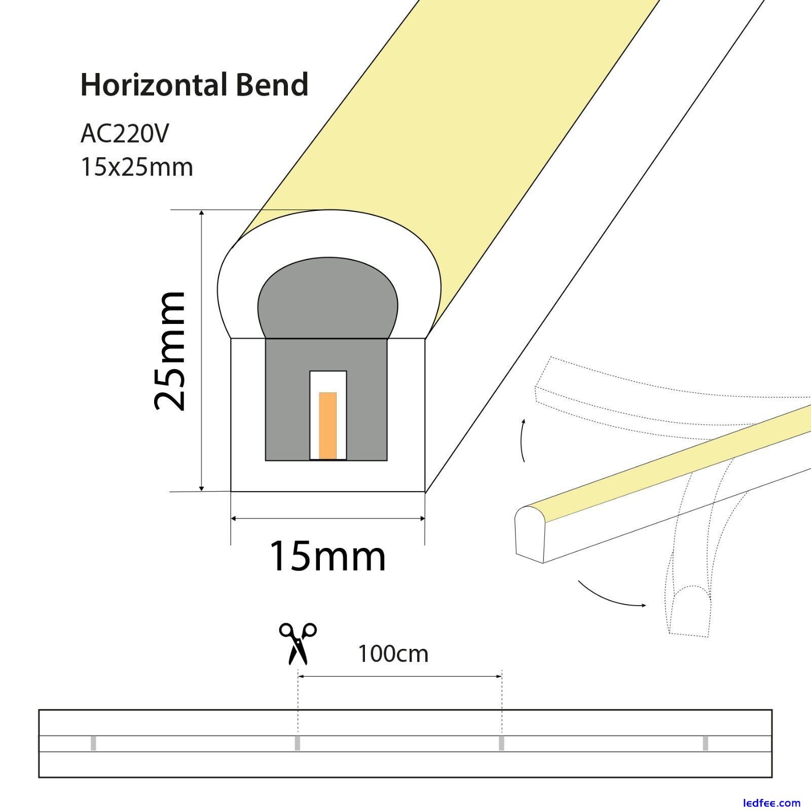 LED 1525 Neon Flex Strip Light AC 220-240V 1-50M IP65 Waterproof 3000/4000/6500K 0 