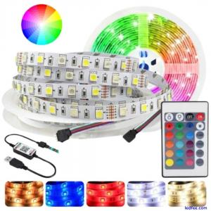 LED Strip Lights 1- 5m RGB 5050 Colour Changing Tape Cabinet Kitchen TV Lighting