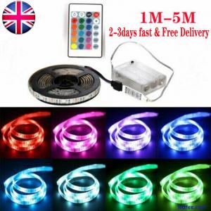 1/5M 5050 RGB LED Strip Kit TV Backlight Cabinet Kitchen Battery Powered UK