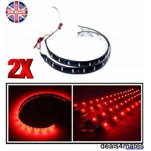 2X 15 LED Flexible Strip Red Light 3528 SMD IP65 Waterproof 12V Car Home 30cm