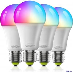 4 Pack E27 Colour Changing LED Light Bulbs Alexa, Google, App, Smart Bulb 10W