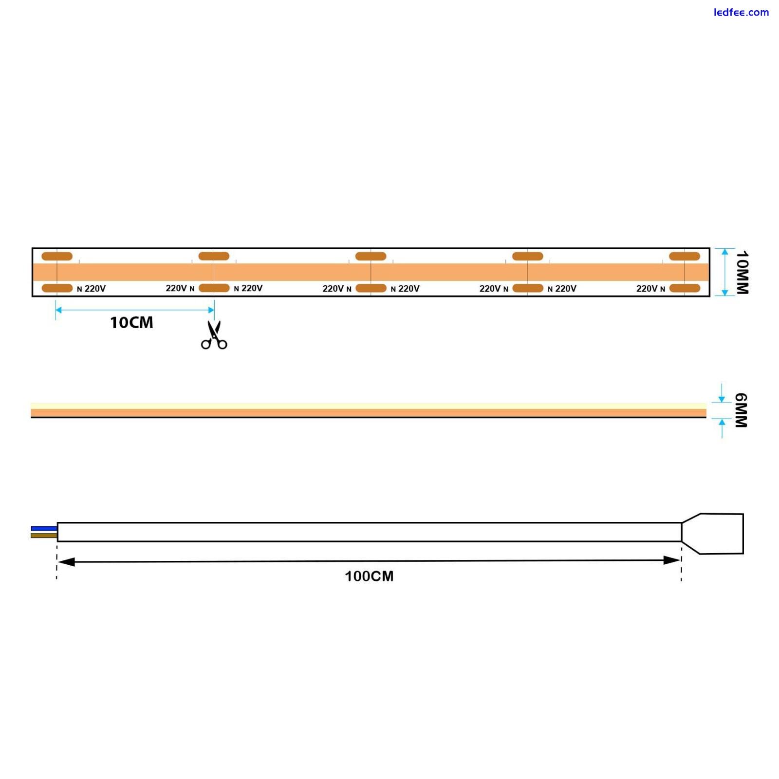 Hard Wiring LED COB AC Strip Light Seamless IP65 220V-240V 10mm Wide 10cm/Cut  | eBay UK 3 